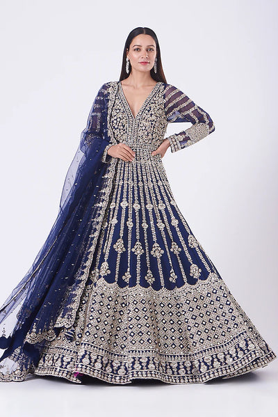 Navy Blue Gown with Dupatta Indian Clothing in Denver, CO, Aurora, CO, Boulder, CO, Fort Collins, CO, Colorado Springs, CO, Parker, CO, Highlands Ranch, CO, Cherry Creek, CO, Centennial, CO, and Longmont, CO. NATIONWIDE SHIPPING USA- India Fashion X