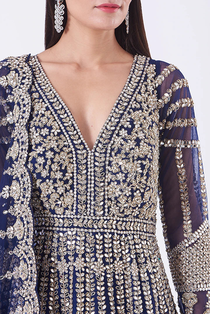 Navy Blue Gown with Dupatta- Indian Clothing in Denver, CO and Aurora, CO- India Fashion X 6XL