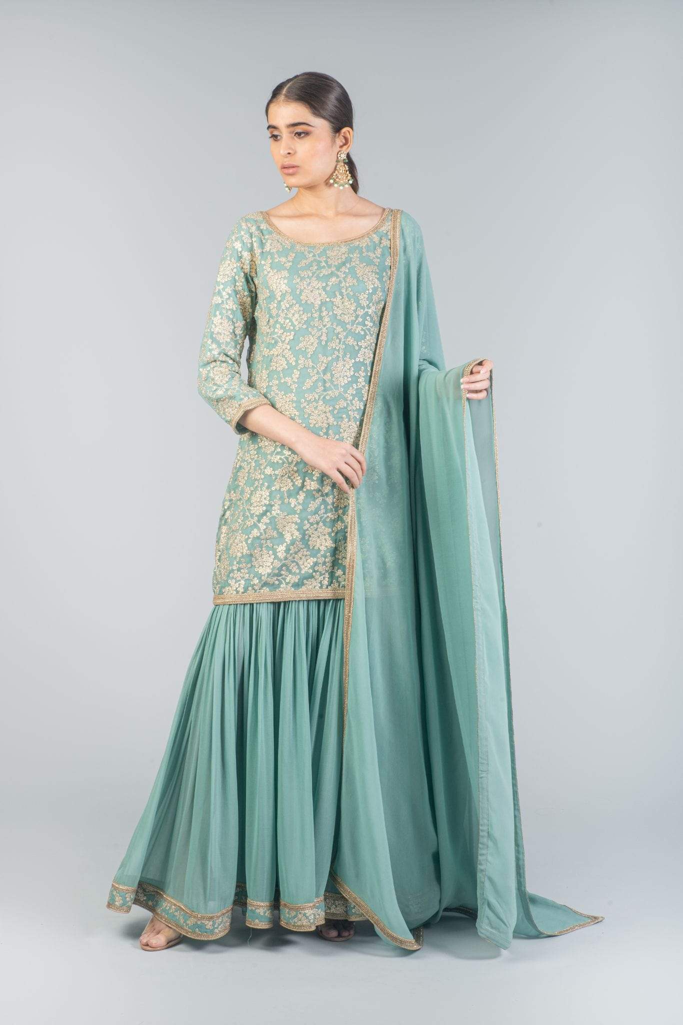 Teal Georgette Skirt Set Indian Clothing in Denver, CO, Aurora, CO, Boulder, CO, Fort Collins, CO, Colorado Springs, CO, Parker, CO, Highlands Ranch, CO, Cherry Creek, CO, Centennial, CO, and Longmont, CO. NATIONWIDE SHIPPING USA- India Fashion X