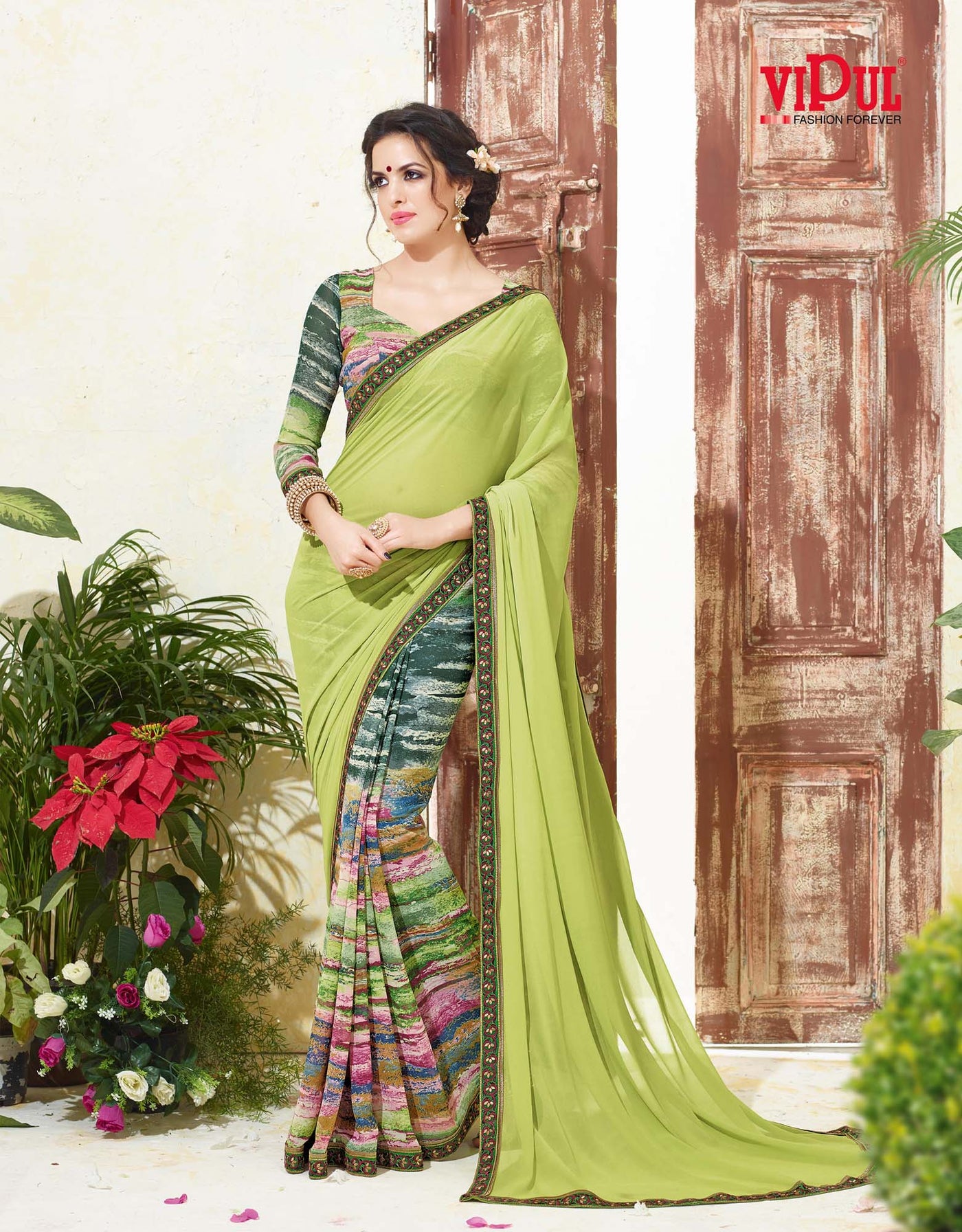 Women's Party wear Green Georgette Printed Saree - Indian Clothing in Denver, CO, Aurora, CO, Boulder, CO, Fort Collins, CO, Colorado Springs, CO, Parker, CO, Highlands Ranch, CO, Cherry Creek, CO, Centennial, CO, and Longmont, CO. Nationwide shipping USA - India Fashion X