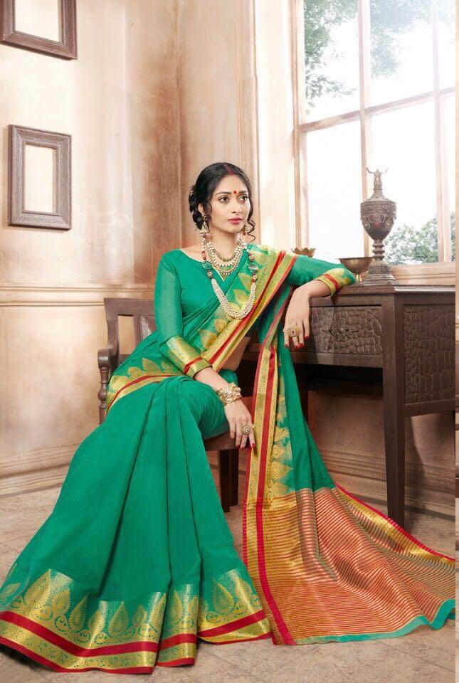 Khadi Faux Silk Saree Collection- green - Indian Clothing in Denver, CO, Aurora, CO, Boulder, CO, Fort Collins, CO, Colorado Springs, CO, Parker, CO, Highlands Ranch, CO, Cherry Creek, CO, Centennial, CO, and Longmont, CO. Nationwide shipping USA - India Fashion X