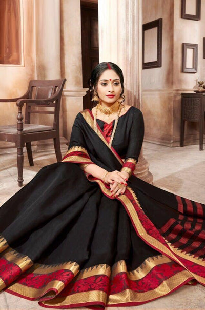 Khadi Faux Silk Saree Collection- black - Indian Clothing in Denver, CO, Aurora, CO, Boulder, CO, Fort Collins, CO, Colorado Springs, CO, Parker, CO, Highlands Ranch, CO, Cherry Creek, CO, Centennial, CO, and Longmont, CO. Nationwide shipping USA - India Fashion X