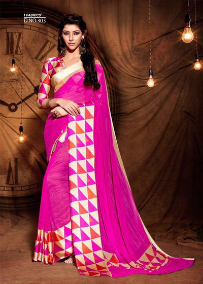 Party wear contemporary print trim sarees - pink beige - Indian Clothing in Denver, CO, Aurora, CO, Boulder, CO, Fort Collins, CO, Colorado Springs, CO, Parker, CO, Highlands Ranch, CO, Cherry Creek, CO, Centennial, CO, and Longmont, CO. Nationwide shipping USA - India Fashion X