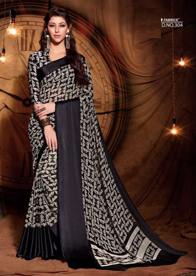 Party wear contemporary print trim sarees - black - Indian Clothing in Denver, CO, Aurora, CO, Boulder, CO, Fort Collins, CO, Colorado Springs, CO, Parker, CO, Highlands Ranch, CO, Cherry Creek, CO, Centennial, CO, and Longmont, CO. Nationwide shipping USA - India Fashion X