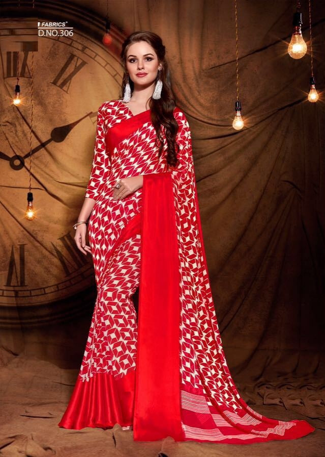 Party wear contemporary print trim sarees - red - Indian Clothing in Denver, CO, Aurora, CO, Boulder, CO, Fort Collins, CO, Colorado Springs, CO, Parker, CO, Highlands Ranch, CO, Cherry Creek, CO, Centennial, CO, and Longmont, CO. Nationwide shipping USA - India Fashion X