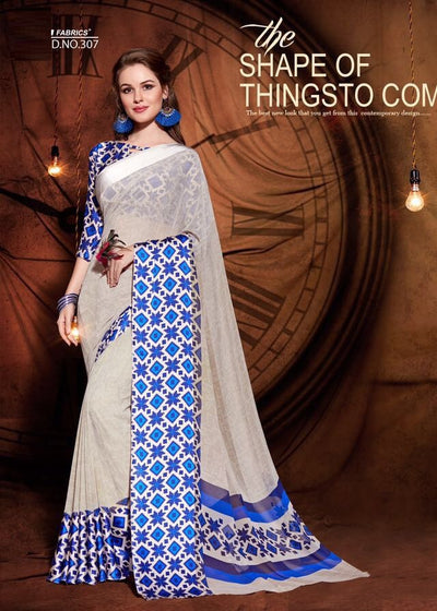 Party wear contemporary print trim sarees - blue - Indian Clothing in Denver, CO, Aurora, CO, Boulder, CO, Fort Collins, CO, Colorado Springs, CO, Parker, CO, Highlands Ranch, CO, Cherry Creek, CO, Centennial, CO, and Longmont, CO. Nationwide shipping USA - India Fashion X