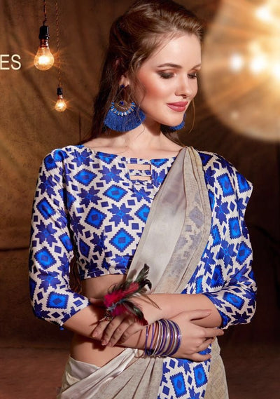 Party wear contemporary print trim sarees - blue - Indian Clothing in Denver, CO, Aurora, CO, Boulder, CO, Fort Collins, CO, Colorado Springs, CO, Parker, CO, Highlands Ranch, CO, Cherry Creek, CO, Centennial, CO, and Longmont, CO. Nationwide shipping USA - India Fashion X