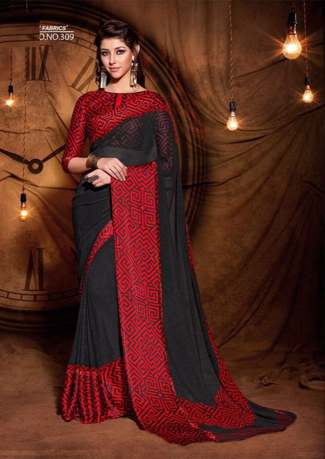 Party wear contemporary print trim sarees - black 2 - Indian Clothing in Denver, CO, Aurora, CO, Boulder, CO, Fort Collins, CO, Colorado Springs, CO, Parker, CO, Highlands Ranch, CO, Cherry Creek, CO, Centennial, CO, and Longmont, CO. Nationwide shipping USA - India Fashion X