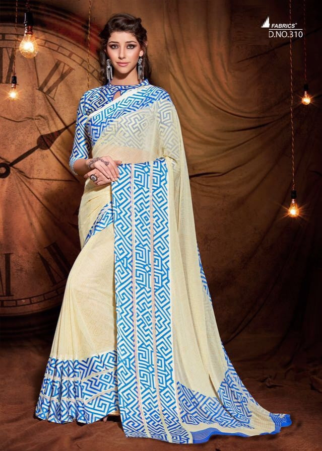 Party wear contemporary print trim sarees - cream - Indian Clothing in Denver, CO, Aurora, CO, Boulder, CO, Fort Collins, CO, Colorado Springs, CO, Parker, CO, Highlands Ranch, CO, Cherry Creek, CO, Centennial, CO, and Longmont, CO. Nationwide shipping USA - India Fashion X