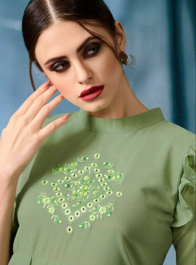 Kajri Silk Kurti Collection - green - Indian Clothing in Denver, CO, Aurora, CO, Boulder, CO, Fort Collins, CO, Colorado Springs, CO, Parker, CO, Highlands Ranch, CO, Cherry Creek, CO, Centennial, CO, and Longmont, CO. Nationwide shipping USA - India Fashion X