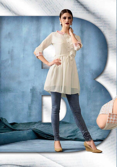 Kajri Silk Kurti Collection - cream - Indian Clothing in Denver, CO, Aurora, CO, Boulder, CO, Fort Collins, CO, Colorado Springs, CO, Parker, CO, Highlands Ranch, CO, Cherry Creek, CO, Centennial, CO, and Longmont, CO. Nationwide shipping USA - India Fashion X