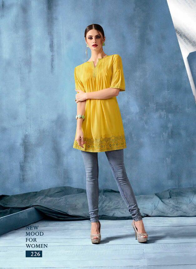 Kajri Silk Kurti Collection - yellow - Indian Clothing in Denver, CO, Aurora, CO, Boulder, CO, Fort Collins, CO, Colorado Springs, CO, Parker, CO, Highlands Ranch, CO, Cherry Creek, CO, Centennial, CO, and Longmont, CO. Nationwide shipping USA - India Fashion X