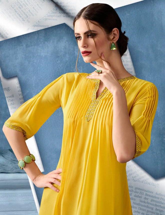 Kajri Silk Kurti Collection - yellow - Indian Clothing in Denver, CO, Aurora, CO, Boulder, CO, Fort Collins, CO, Colorado Springs, CO, Parker, CO, Highlands Ranch, CO, Cherry Creek, CO, Centennial, CO, and Longmont, CO. Nationwide shipping USA - India Fashion X
