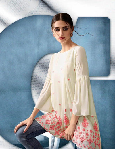 Kajri Silk Kurti Collection - off white - Indian Clothing in Denver, CO, Aurora, CO, Boulder, CO, Fort Collins, CO, Colorado Springs, CO, Parker, CO, Highlands Ranch, CO, Cherry Creek, CO, Centennial, CO, and Longmont, CO. Nationwide shipping USA - India Fashion X
