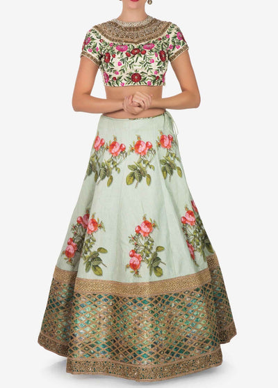 Mint blue lehenga in raw silk - Indian Clothing in Denver, CO, Aurora, CO, Boulder, CO, Fort Collins, CO, Colorado Springs, CO, Parker, CO, Highlands Ranch, CO, Cherry Creek, CO, Centennial, CO, and Longmont, CO. Nationwide shipping USA - India Fashion X