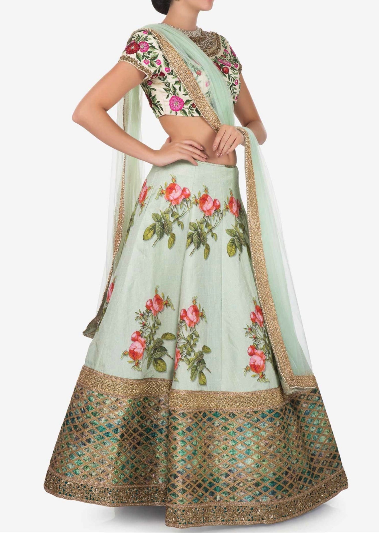 Mint blue lehenga in raw silk - Indian Clothing in Denver, CO, Aurora, CO, Boulder, CO, Fort Collins, CO, Colorado Springs, CO, Parker, CO, Highlands Ranch, CO, Cherry Creek, CO, Centennial, CO, and Longmont, CO. Nationwide shipping USA - India Fashion X