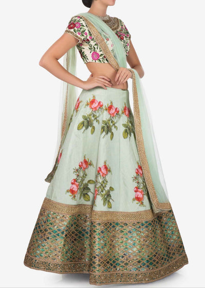 Mint blue lehenga in raw silk - Indian Clothing in Denver, CO, Aurora, CO, Boulder, CO, Fort Collins, CO, Colorado Springs, CO, Parker, CO, Highlands Ranch, CO, Cherry Creek, CO, Centennial, CO, and Longmont, CO. Nationwide shipping USA - India Fashion X