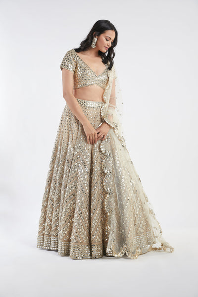 Beige Embellished Lehenga Set - Indian Clothing in Denver, CO, Aurora, CO, Boulder, CO, Fort Collins, CO, Colorado Springs, CO, Parker, CO, Highlands Ranch, CO, Cherry Creek, CO, Centennial, CO, and Longmont, CO. Nationwide shipping USA - India Fashion X