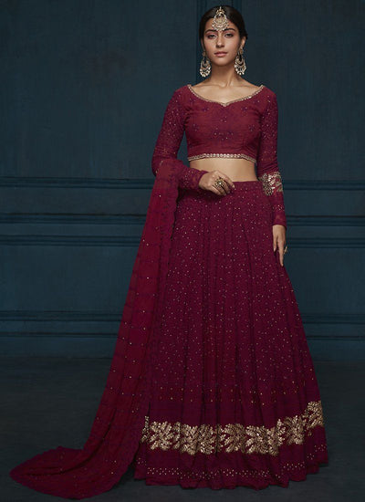Lehenga in Maroon - Indian Clothing in Denver, CO, Aurora, CO, Boulder, CO, Fort Collins, CO, Colorado Springs, CO, Parker, CO, Highlands Ranch, CO, Cherry Creek, CO, Centennial, CO, and Longmont, CO. Nationwide shipping USA - India Fashion X