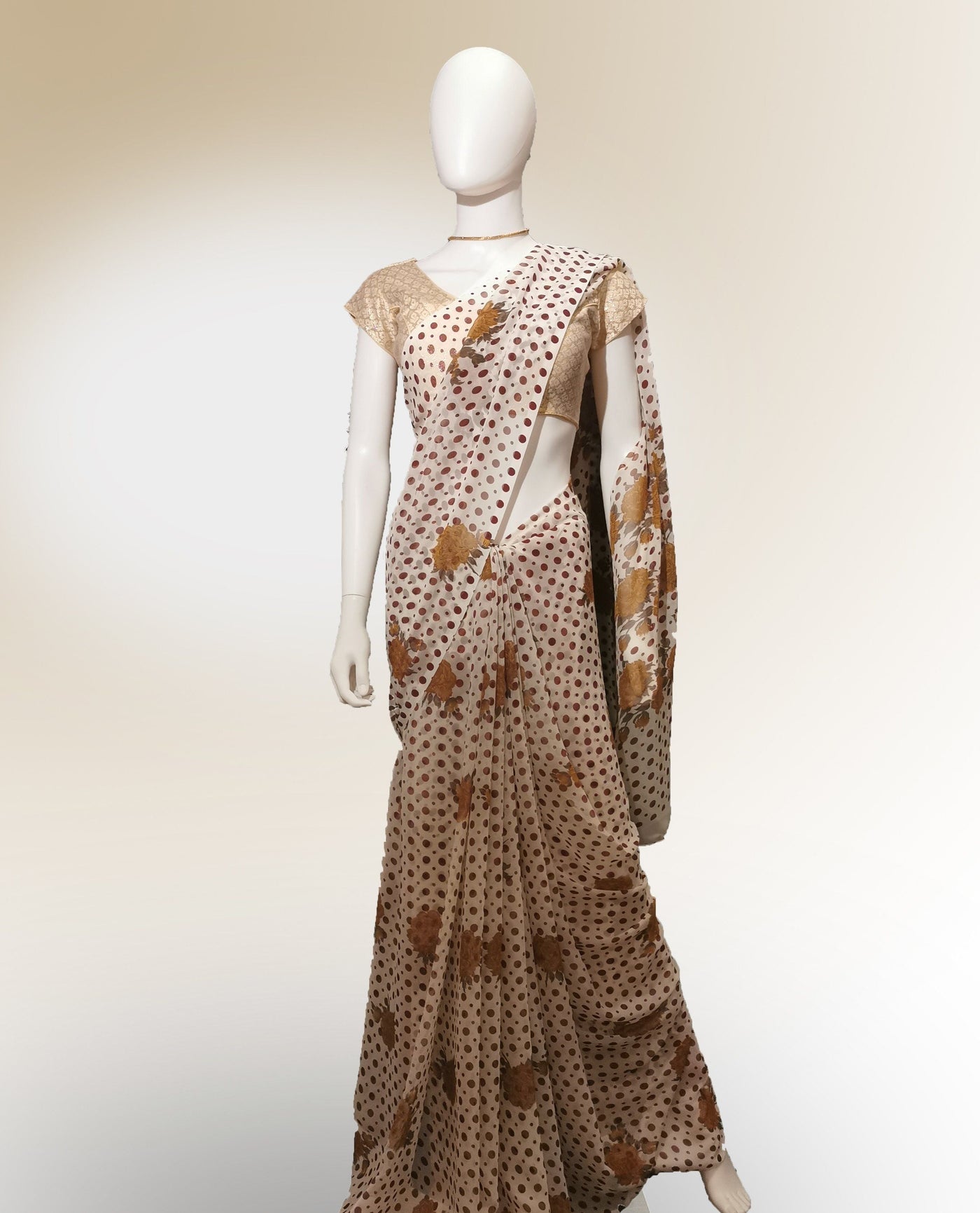 Saree in Off White and Maroon with Floral and Dotted Print Indian Clothing in Denver, CO, Aurora, CO, Boulder, CO, Fort Collins, CO, Colorado Springs, CO, Parker, CO, Highlands Ranch, CO, Cherry Creek, CO, Centennial, CO, and Longmont, CO. NATIONWIDE SHIPPING USA- India Fashion X