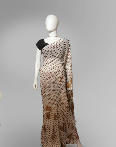 Saree in Off White and Maroon with Floral and Dotted Print Indian Clothing in Denver, CO, Aurora, CO, Boulder, CO, Fort Collins, CO, Colorado Springs, CO, Parker, CO, Highlands Ranch, CO, Cherry Creek, CO, Centennial, CO, and Longmont, CO. NATIONWIDE SHIPPING USA- India Fashion X