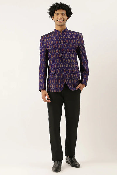 Purple Ikat Bandhgala Jacket Indian Clothing in Denver, CO, Aurora, CO, Boulder, CO, Fort Collins, CO, Colorado Springs, CO, Parker, CO, Highlands Ranch, CO, Cherry Creek, CO, Centennial, CO, and Longmont, CO. NATIONWIDE SHIPPING USA- India Fashion X
