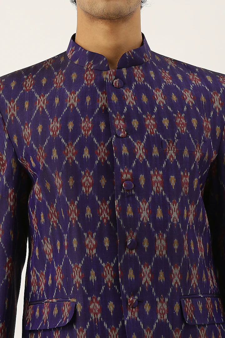 Purple Ikat Bandhgala Jacket Indian Clothing in Denver, CO, Aurora, CO, Boulder, CO, Fort Collins, CO, Colorado Springs, CO, Parker, CO, Highlands Ranch, CO, Cherry Creek, CO, Centennial, CO, and Longmont, CO. NATIONWIDE SHIPPING USA- India Fashion X