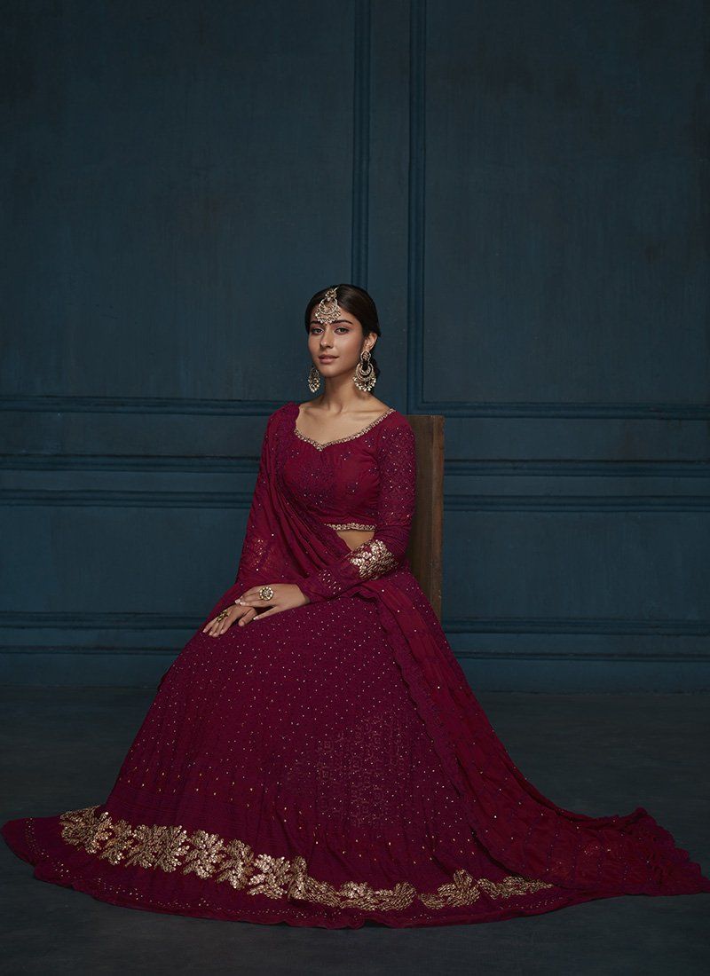 Lehenga in Maroon - Indian Clothing in Denver, CO, Aurora, CO, Boulder, CO, Fort Collins, CO, Colorado Springs, CO, Parker, CO, Highlands Ranch, CO, Cherry Creek, CO, Centennial, CO, and Longmont, CO. Nationwide shipping USA - India Fashion X