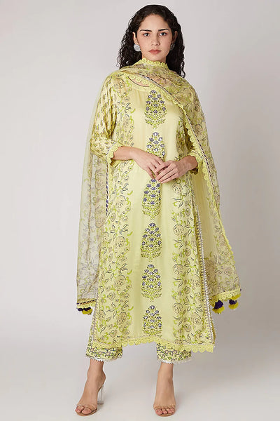 Lemon Green Printed Kurta Set - Indian Clothing in Denver, CO, Aurora, CO, Boulder, CO, Fort Collins, CO, Colorado Springs, CO, Parker, CO, Highlands Ranch, CO, Cherry Creek, CO, Centennial, CO, and Longmont, CO. Nationwide shipping USA - India Fashion X