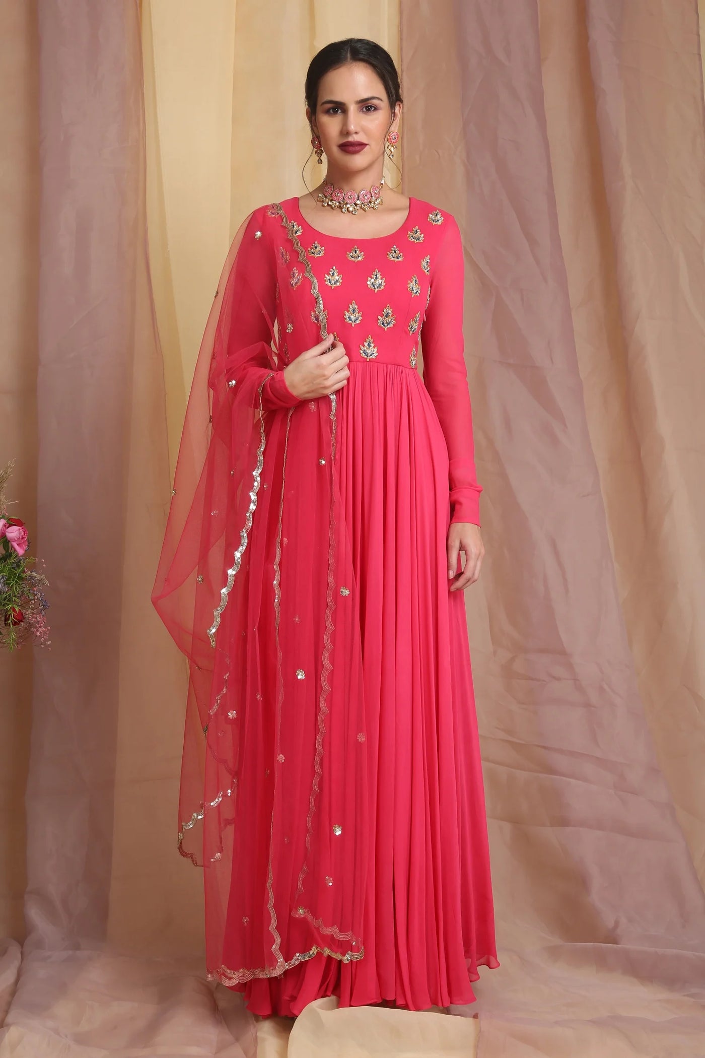 Cherry Red Embroidered Anarkali Indian Clothing in Denver, CO, Aurora, CO, Boulder, CO, Fort Collins, CO, Colorado Springs, CO, Parker, CO, Highlands Ranch, CO, Cherry Creek, CO, Centennial, CO, and Longmont, CO. NATIONWIDE SHIPPING USA- India Fashion X