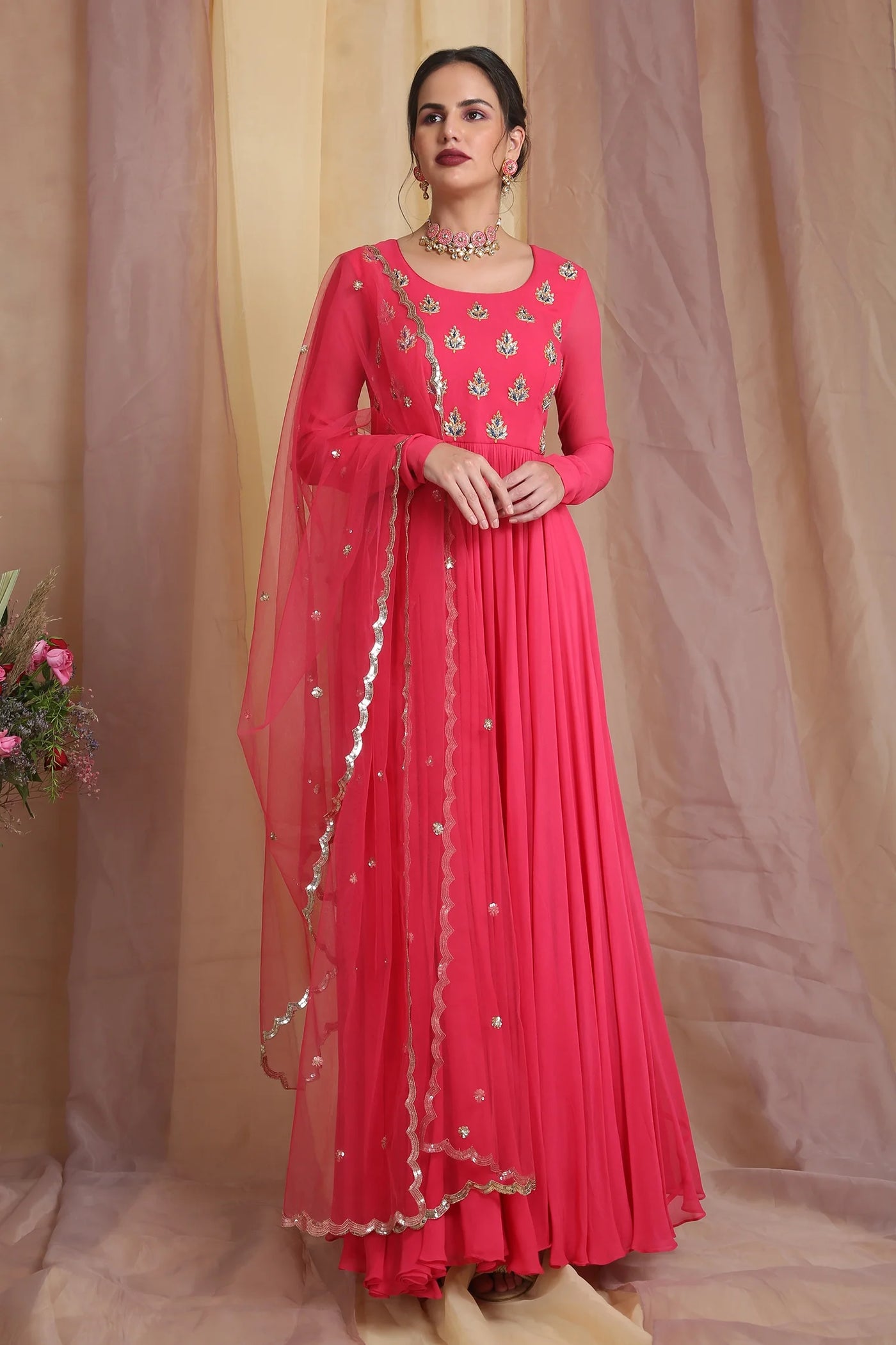 Cherry Red Embroidered Anarkali Indian Clothing in Denver, CO, Aurora, CO, Boulder, CO, Fort Collins, CO, Colorado Springs, CO, Parker, CO, Highlands Ranch, CO, Cherry Creek, CO, Centennial, CO, and Longmont, CO. NATIONWIDE SHIPPING USA- India Fashion X