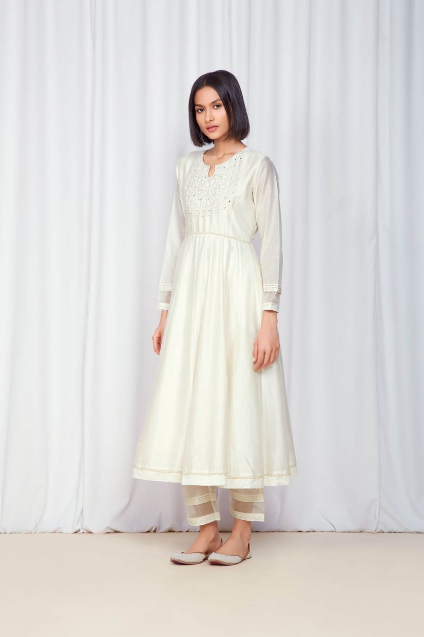white christmas dresses Ivory Mihika Anarkali Set- Indian Clothing in Denver, Co and Aurora, CO- India Fashion x L