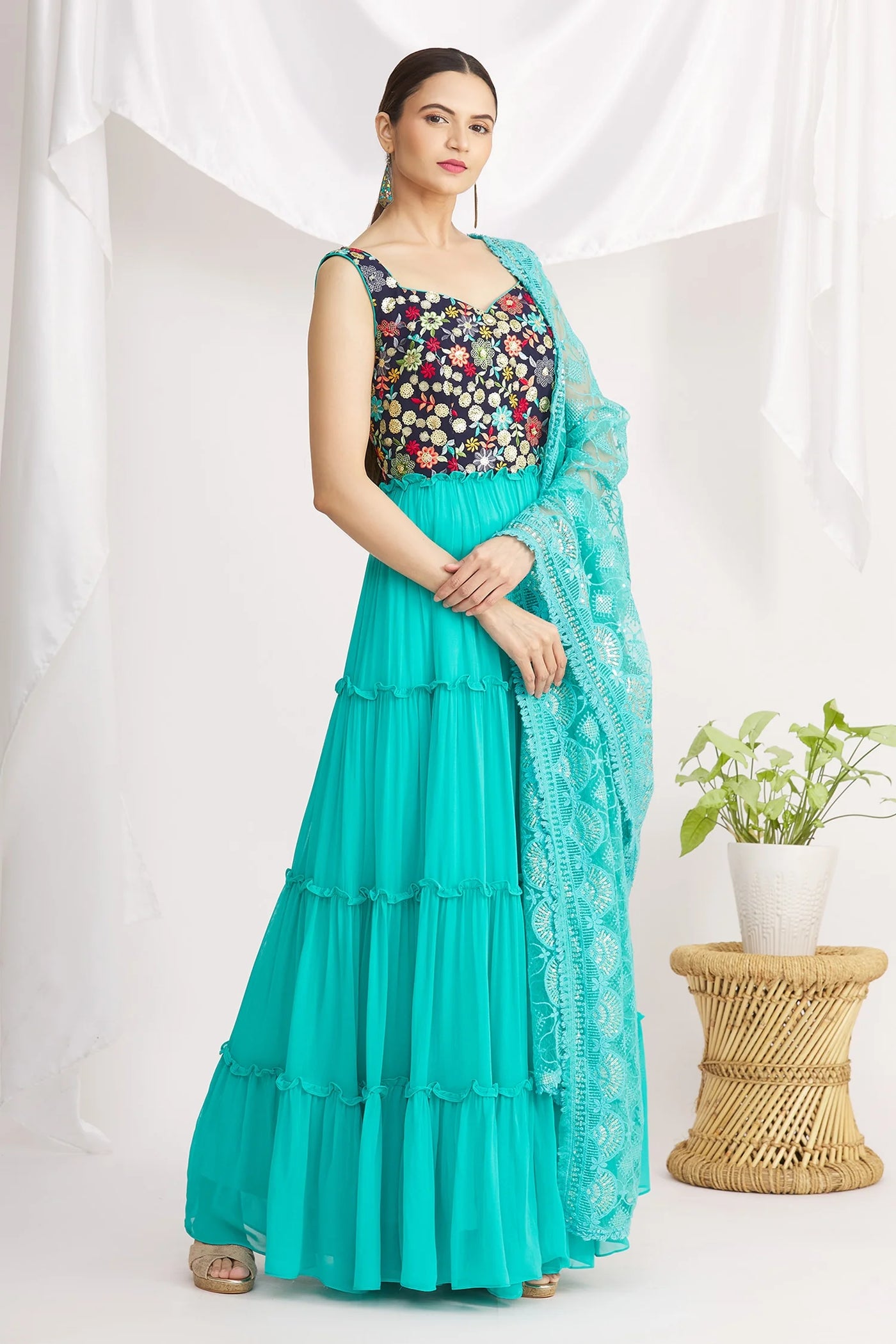 Blue Floral Blouse Anarkali Indian Clothing in Denver, CO, Aurora, CO, Boulder, CO, Fort Collins, CO, Colorado Springs, CO, Parker, CO, Highlands Ranch, CO, Cherry Creek, CO, Centennial, CO, and Longmont, CO. NATIONWIDE SHIPPING USA- India Fashion X
