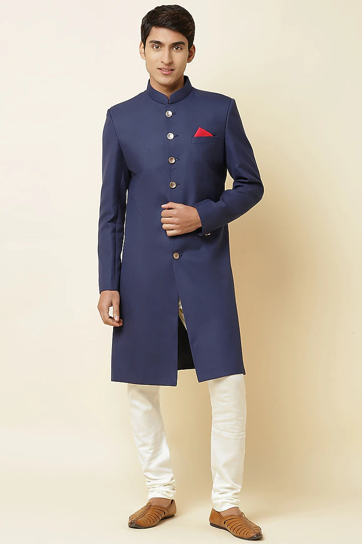 Navy Blue Sherwani Set Indian Clothing in Denver, CO, Aurora, CO, Boulder, CO, Fort Collins, CO, Colorado Springs, CO, Parker, CO, Highlands Ranch, CO, Cherry Creek, CO, Centennial, CO, and Longmont, CO. NATIONWIDE SHIPPING USA- India Fashion X