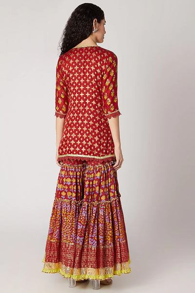 Red Ethnic Print Sharara Set - Indian Clothing in Denver, CO, Aurora, CO, Boulder, CO, Fort Collins, CO, Colorado Springs, CO, Parker, CO, Highlands Ranch, CO, Cherry Creek, CO, Centennial, CO, and Longmont, CO. Nationwide shipping USA - India Fashion X
