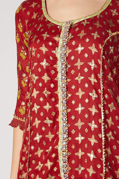 Red Ethnic Print Sharara Set - Indian Clothing in Denver, CO, Aurora, CO, Boulder, CO, Fort Collins, CO, Colorado Springs, CO, Parker, CO, Highlands Ranch, CO, Cherry Creek, CO, Centennial, CO, and Longmont, CO. Nationwide shipping USA - India Fashion X