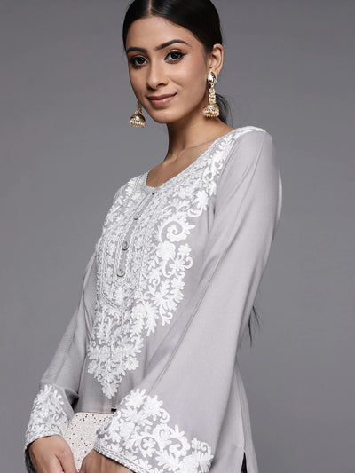 Gray Ethnic Yoke Kurta - Indian Clothing in Denver, CO, Aurora, CO, Boulder, CO, Fort Collins, CO, Colorado Springs, CO, Parker, CO, Highlands Ranch, CO, Cherry Creek, CO, Centennial, CO, and Longmont, CO. Nationwide shipping USA - India Fashion X