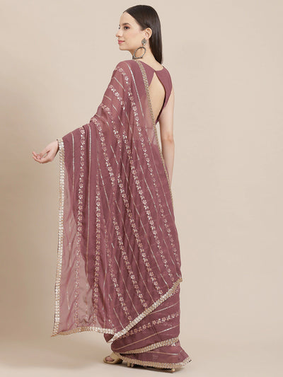 Mauve Floral Sequined Saree - Indian Clothing in Denver, CO, Aurora, CO, Boulder, CO, Fort Collins, CO, Colorado Springs, CO, Parker, CO, Highlands Ranch, CO, Cherry Creek, CO, Centennial, CO, and Longmont, CO. Nationwide shipping USA - India Fashion X