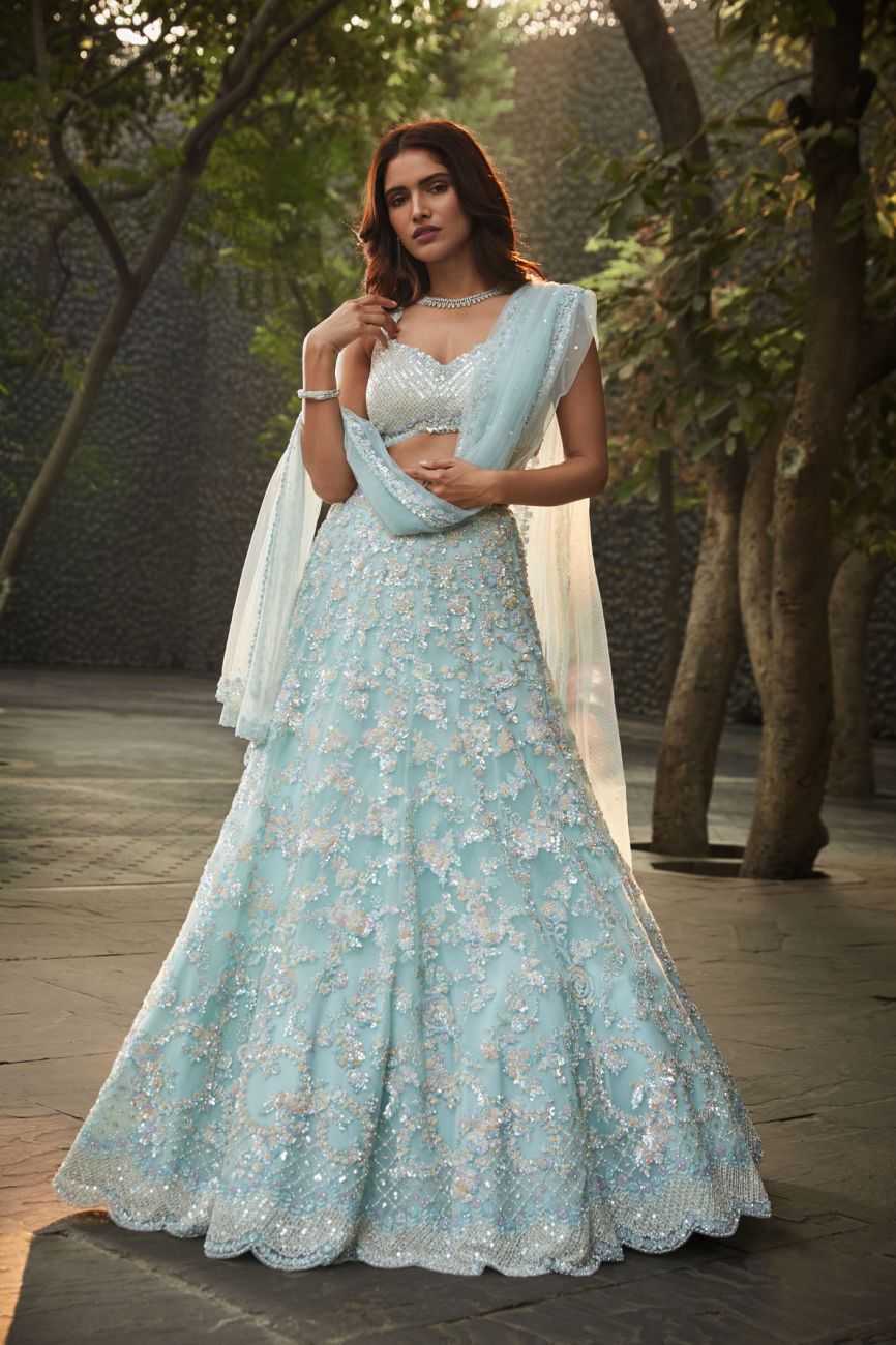 Sky Blue Lehenga Set - Indian Clothing in Denver, CO, Aurora, CO, Boulder, CO, Fort Collins, CO, Colorado Springs, CO, Parker, CO, Highlands Ranch, CO, Cherry Creek, CO, Centennial, CO, and Longmont, CO. Nationwide shipping USA - India Fashion X