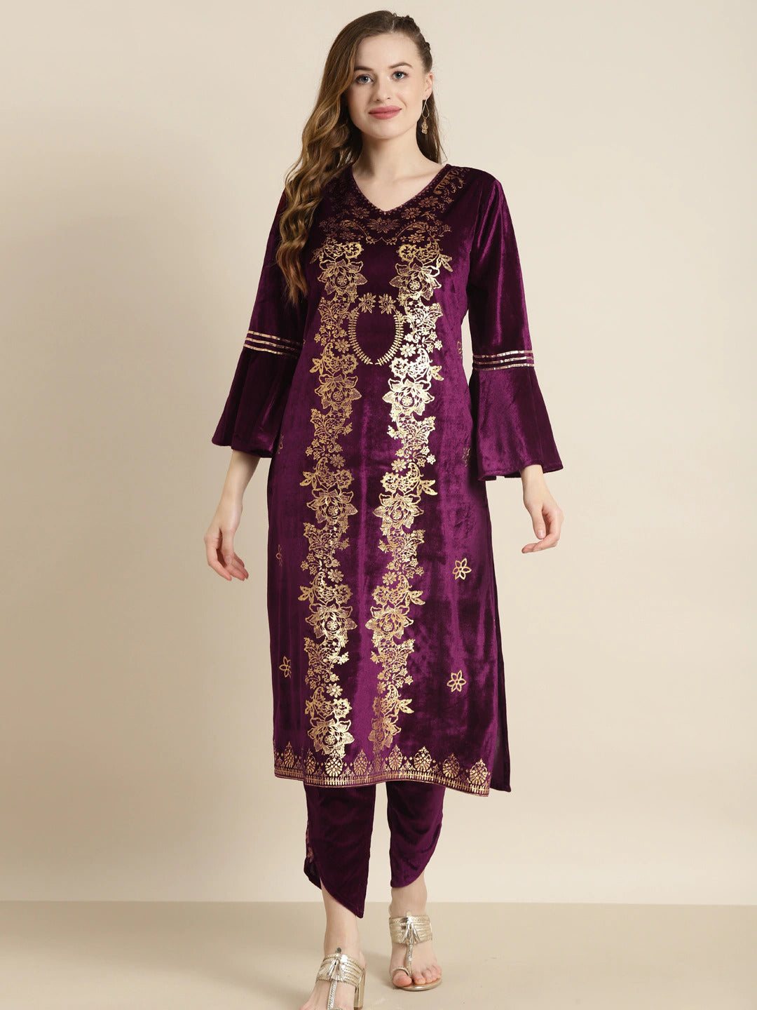 Purple & Gold Velvet Kurta - Indian Clothing in Denver, CO, Aurora, CO, Boulder, CO, Fort Collins, CO, Colorado Springs, CO, Parker, CO, Highlands Ranch, CO, Cherry Creek, CO, Centennial, CO, and Longmont, CO. Nationwide shipping USA - India Fashion X