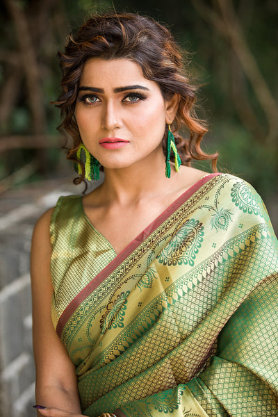 Green Banarasi Silk Saree - Indian Clothing in Denver, CO, Aurora, CO, Boulder, CO, Fort Collins, CO, Colorado Springs, CO, Parker, CO, Highlands Ranch, CO, Cherry Creek, CO, Centennial, CO, and Longmont, CO. Nationwide shipping USA - India Fashion X