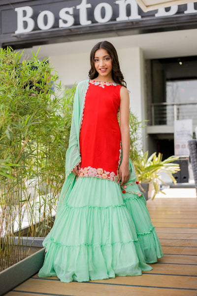 Girls' Reverse Tiered Embroidered Skirt Set Indian Clothing in Denver, CO, Aurora, CO, Boulder, CO, Fort Collins, CO, Colorado Springs, CO, Parker, CO, Highlands Ranch, CO, Cherry Creek, CO, Centennial, CO, and Longmont, CO. NATIONWIDE SHIPPING USA- India Fashion X