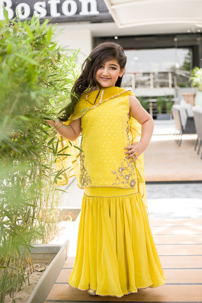 Girls' Yellow Embroidered Skirt Set Indian Clothing in Denver, CO, Aurora, CO, Boulder, CO, Fort Collins, CO, Colorado Springs, CO, Parker, CO, Highlands Ranch, CO, Cherry Creek, CO, Centennial, CO, and Longmont, CO. NATIONWIDE SHIPPING USA- India Fashion X