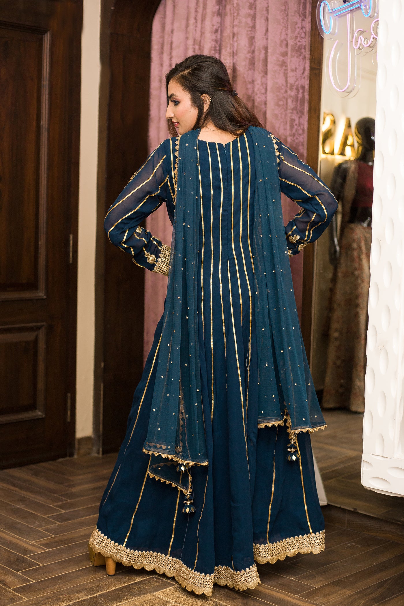 Dark Teal Embroidered Anarkali Indian Clothing in Denver, CO, Aurora, CO, Boulder, CO, Fort Collins, CO, Colorado Springs, CO, Parker, CO, Highlands Ranch, CO, Cherry Creek, CO, Centennial, CO, and Longmont, CO. NATIONWIDE SHIPPING USA- India Fashion X