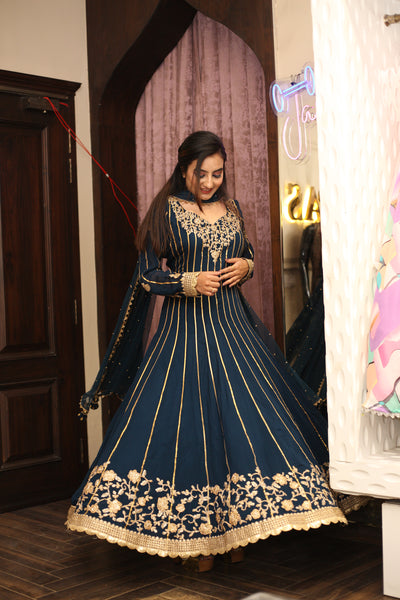 Dark Teal Embroidered Anarkali Indian Clothing in Denver, CO, Aurora, CO, Boulder, CO, Fort Collins, CO, Colorado Springs, CO, Parker, CO, Highlands Ranch, CO, Cherry Creek, CO, Centennial, CO, and Longmont, CO. NATIONWIDE SHIPPING USA- India Fashion X