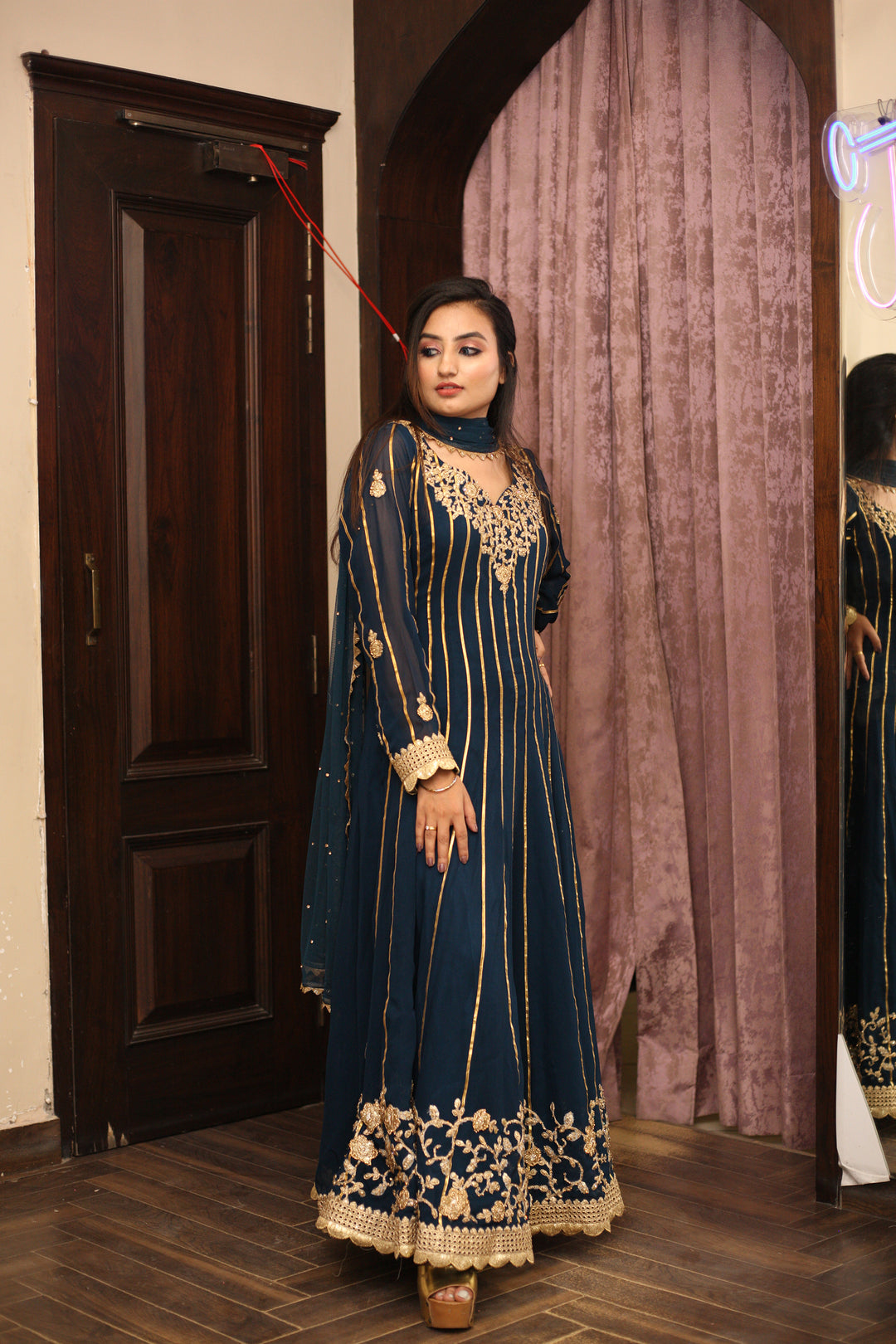 Dark Teal Embroidered Anarkali- Indian Clothing in Denver, CO and Aurora,  CO- India Fashion X – Indian Fashion Xpressions