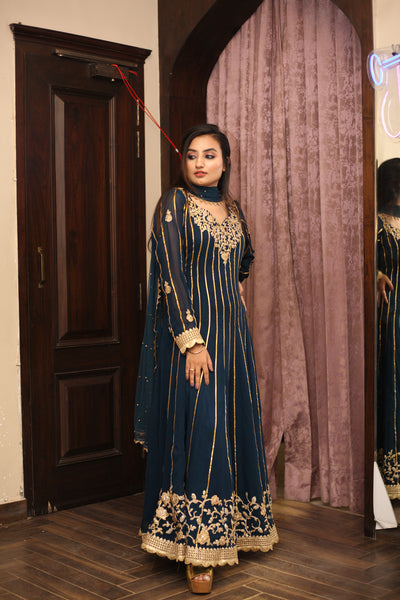 Dark Teal Embroidered Anarkali Indian Clothing in Denver, CO, Aurora, CO, Boulder, CO, Fort Collins, CO, Colorado Springs, CO, Parker, CO, Highlands Ranch, CO, Cherry Creek, CO, Centennial, CO, and Longmont, CO. NATIONWIDE SHIPPING USA- India Fashion X
