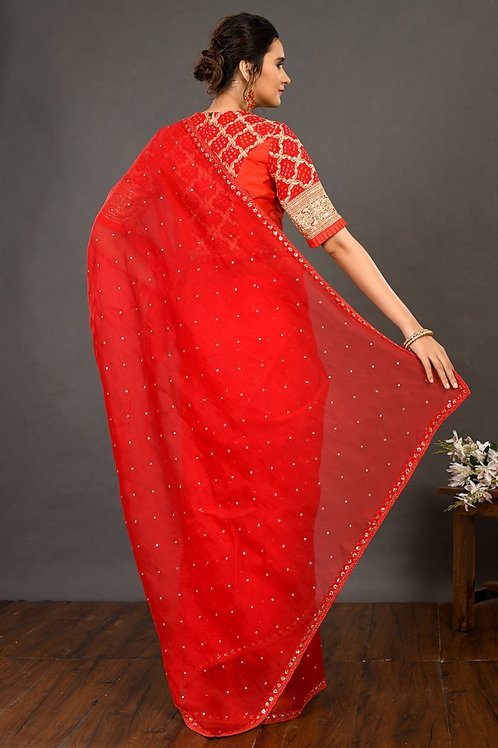 Red Embroidered Saree Set - Indian Clothing in Denver, CO, Aurora, CO, Boulder, CO, Fort Collins, CO, Colorado Springs, CO, Parker, CO, Highlands Ranch, CO, Cherry Creek, CO, Centennial, CO, and Longmont, CO. Nationwide shipping USA - India Fashion X