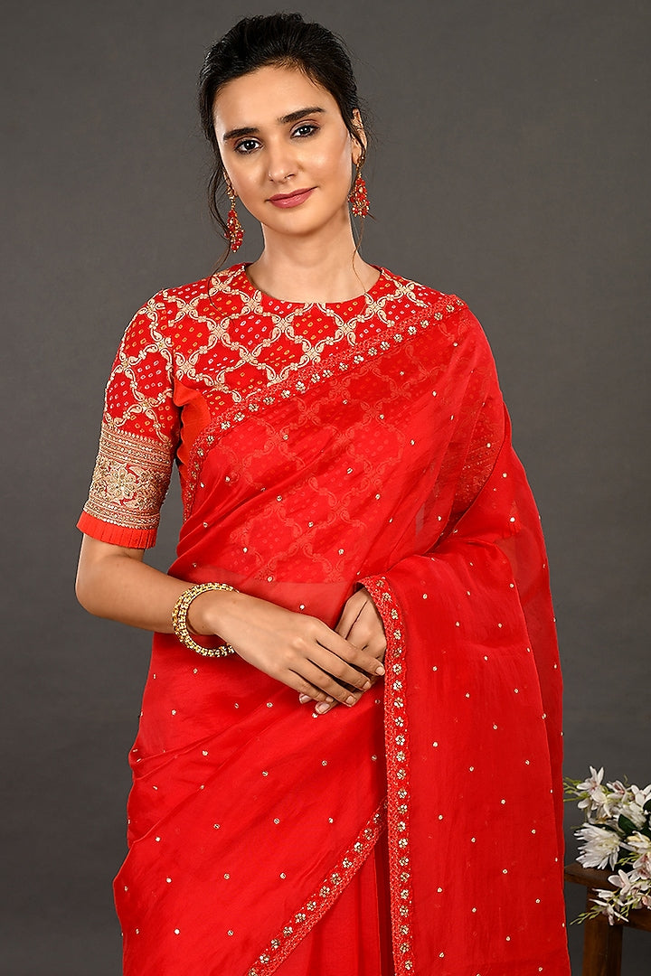 Red Embroidered Saree Set - Indian Clothing in Denver, CO, Aurora, CO, Boulder, CO, Fort Collins, CO, Colorado Springs, CO, Parker, CO, Highlands Ranch, CO, Cherry Creek, CO, Centennial, CO, and Longmont, CO. Nationwide shipping USA - India Fashion X