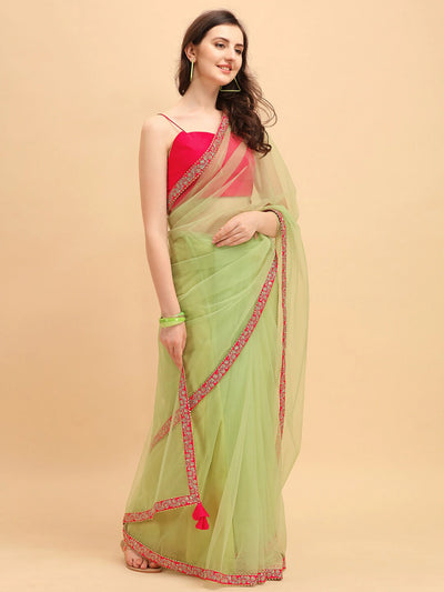 Green & Red Net Saree Indian Clothing in Denver, CO, Aurora, CO, Boulder, CO, Fort Collins, CO, Colorado Springs, CO, Parker, CO, Highlands Ranch, CO, Cherry Creek, CO, Centennial, CO, and Longmont, CO. NATIONWIDE SHIPPING USA- India Fashion X
